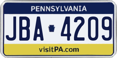 PA license plate JBA4209