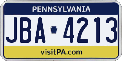 PA license plate JBA4213