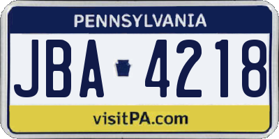 PA license plate JBA4218