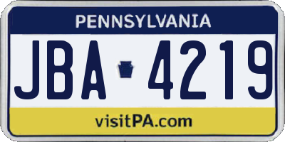 PA license plate JBA4219