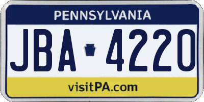 PA license plate JBA4220