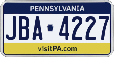 PA license plate JBA4227