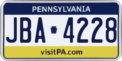 PA license plate JBA4228