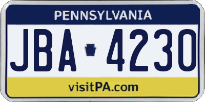 PA license plate JBA4230