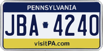 PA license plate JBA4240