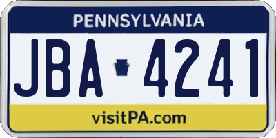 PA license plate JBA4241