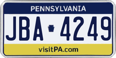 PA license plate JBA4249