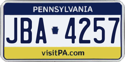 PA license plate JBA4257