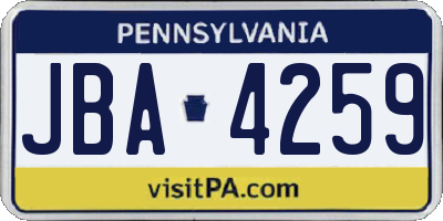 PA license plate JBA4259