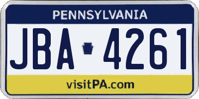 PA license plate JBA4261