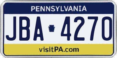 PA license plate JBA4270