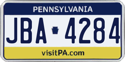 PA license plate JBA4284