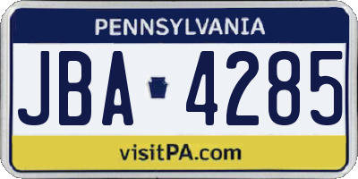 PA license plate JBA4285