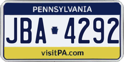PA license plate JBA4292