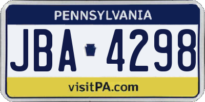 PA license plate JBA4298
