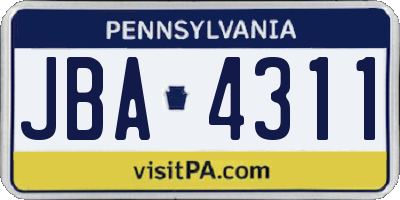 PA license plate JBA4311
