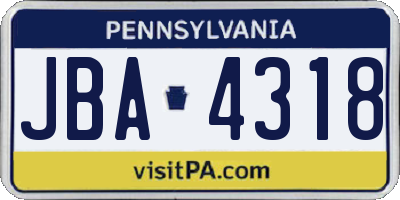 PA license plate JBA4318