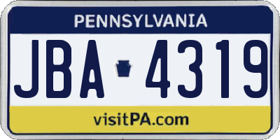 PA license plate JBA4319