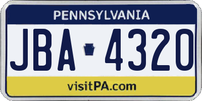 PA license plate JBA4320