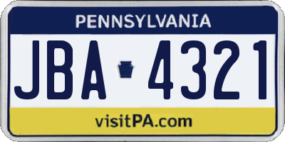 PA license plate JBA4321