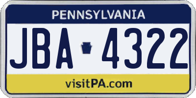 PA license plate JBA4322
