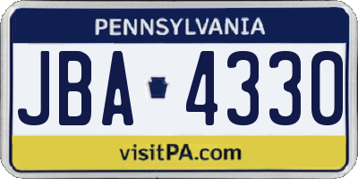 PA license plate JBA4330