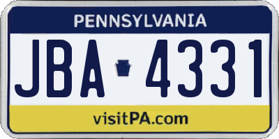 PA license plate JBA4331