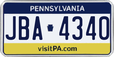 PA license plate JBA4340