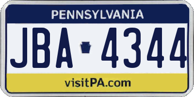 PA license plate JBA4344