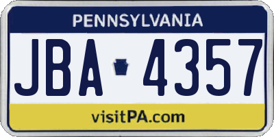 PA license plate JBA4357