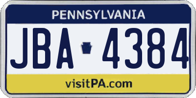 PA license plate JBA4384