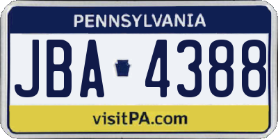 PA license plate JBA4388