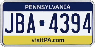 PA license plate JBA4394