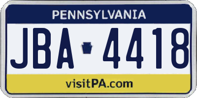 PA license plate JBA4418