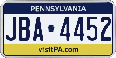 PA license plate JBA4452