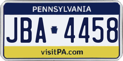 PA license plate JBA4458