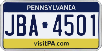PA license plate JBA4501