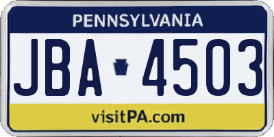 PA license plate JBA4503