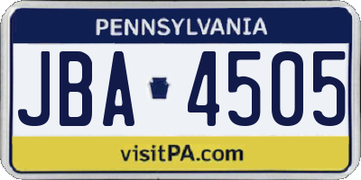 PA license plate JBA4505