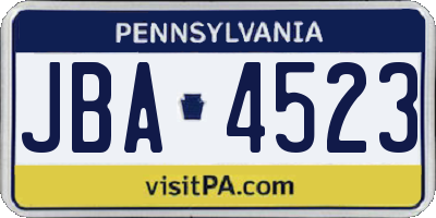 PA license plate JBA4523