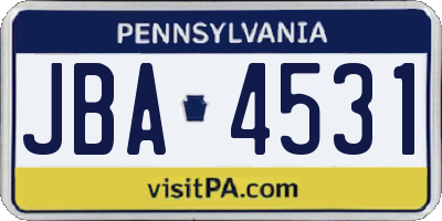 PA license plate JBA4531