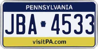 PA license plate JBA4533