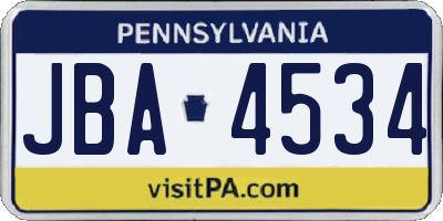 PA license plate JBA4534