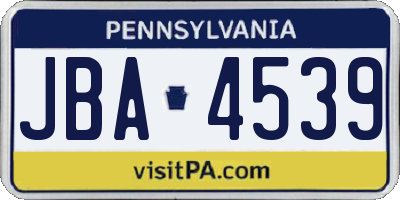 PA license plate JBA4539