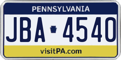 PA license plate JBA4540