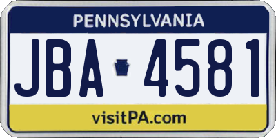 PA license plate JBA4581