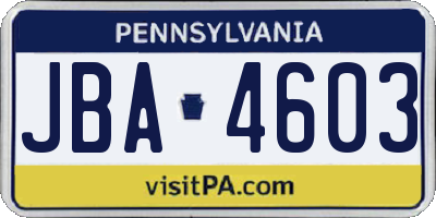 PA license plate JBA4603