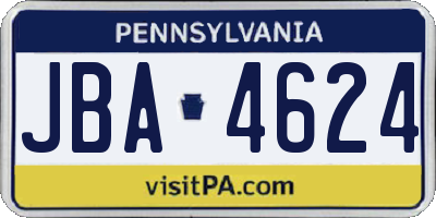 PA license plate JBA4624