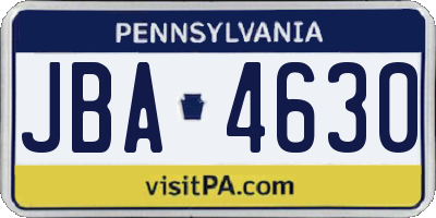 PA license plate JBA4630