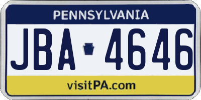 PA license plate JBA4646